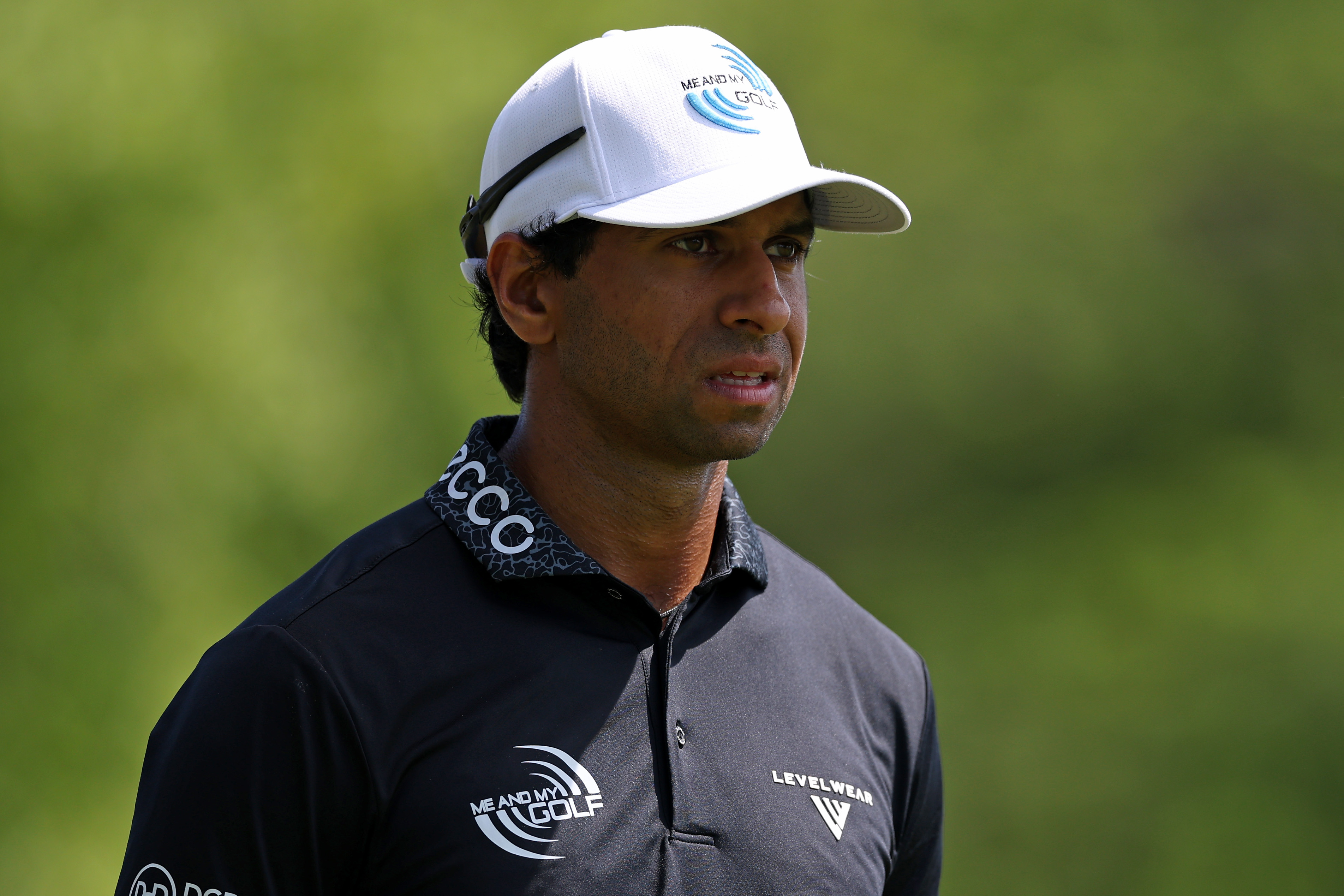 Aaron Rai looks on from the second tee during the final round of the PGA Championship at Aronimink Golf Club