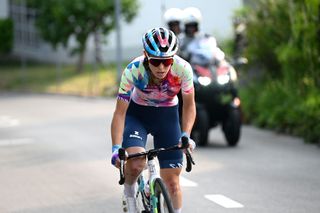 Elise Chabbey on a long-range solo attack during stage 1 at the Tour de Suisse Women