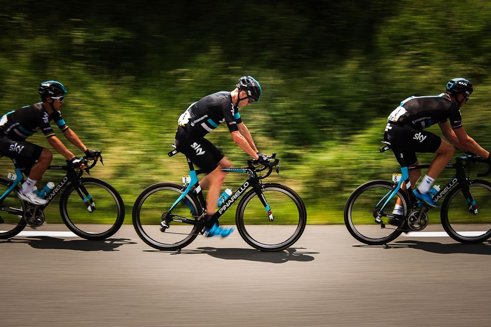 Chris Froome rides in the bunch during stage 2 at the Criterium du Dauphine