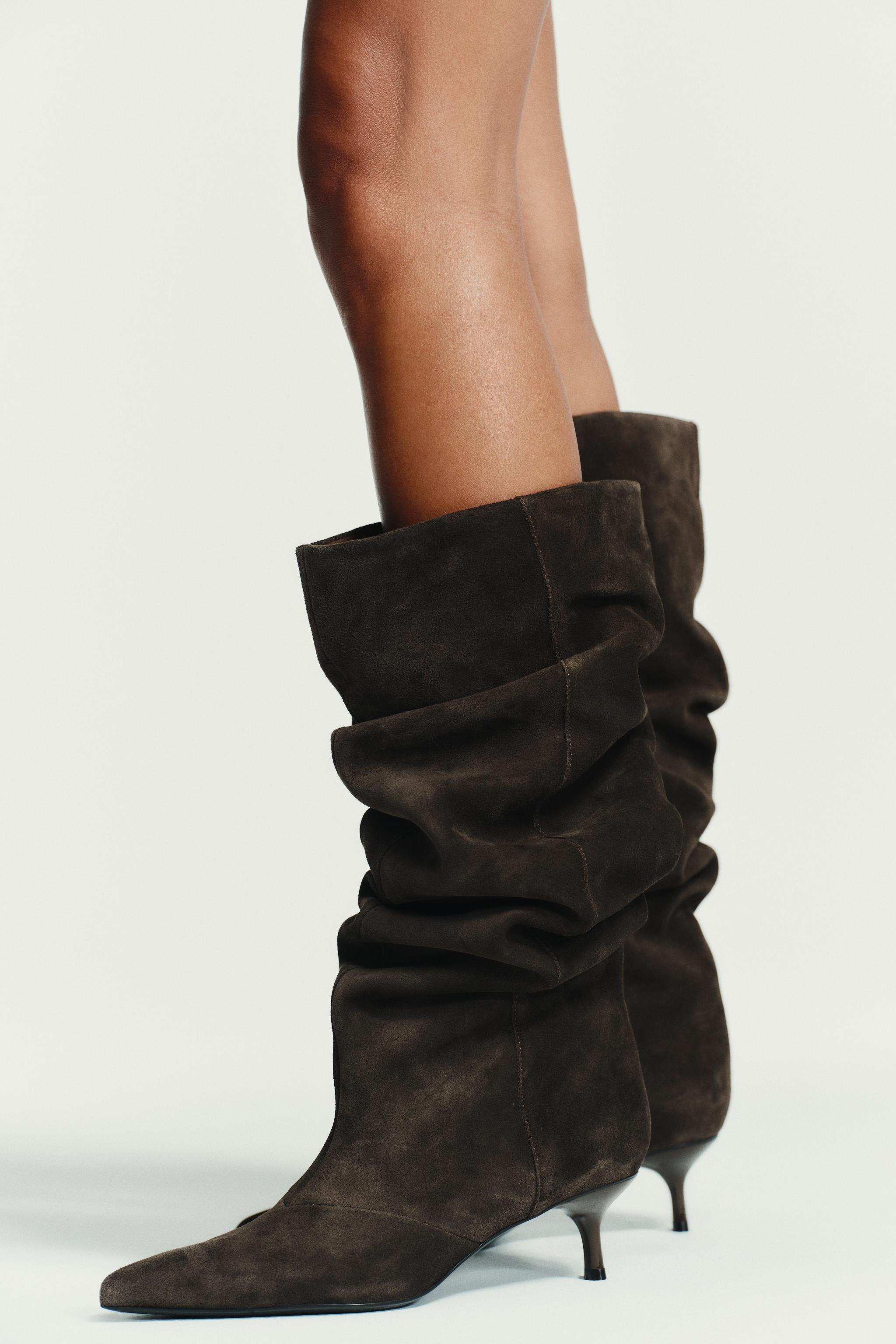 Split Suede Kitten Heel Boots