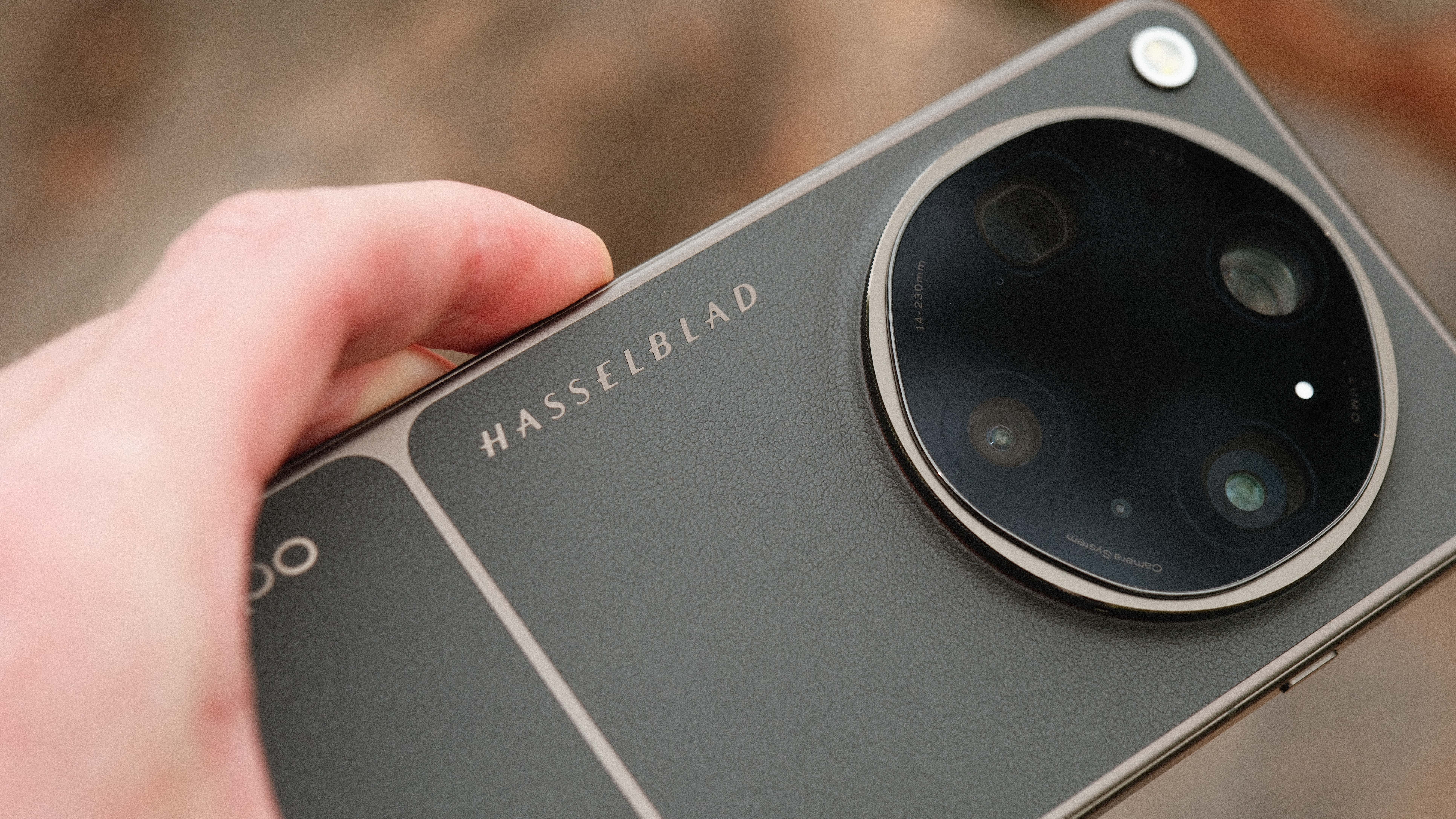 Close-up of Hasselblad branding and rear cameras on Oppo Find X9 Ultra
