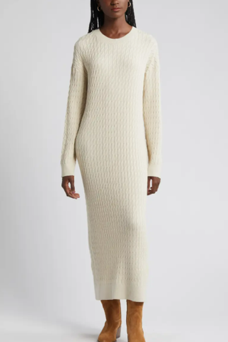 Cable Stitch Long Sleeve Midi Sweater Dress Treasure & Bond