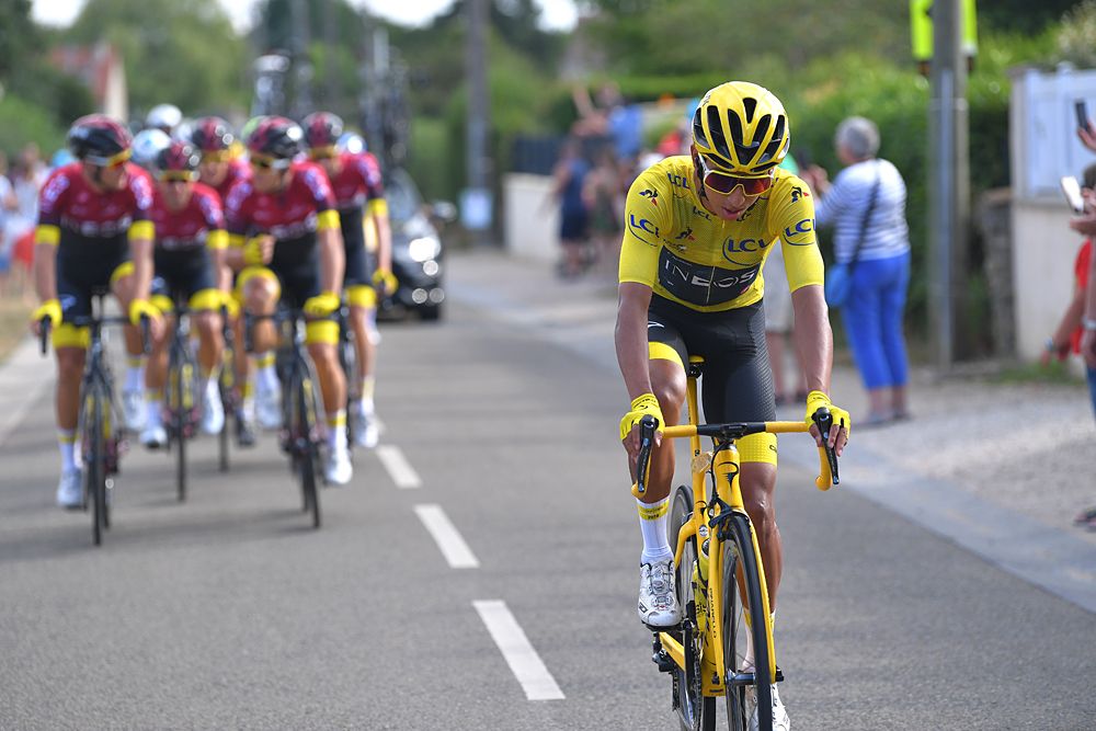 Egan Bernal (Team Ineos) on the celebratory stage 21 of the Tour de France