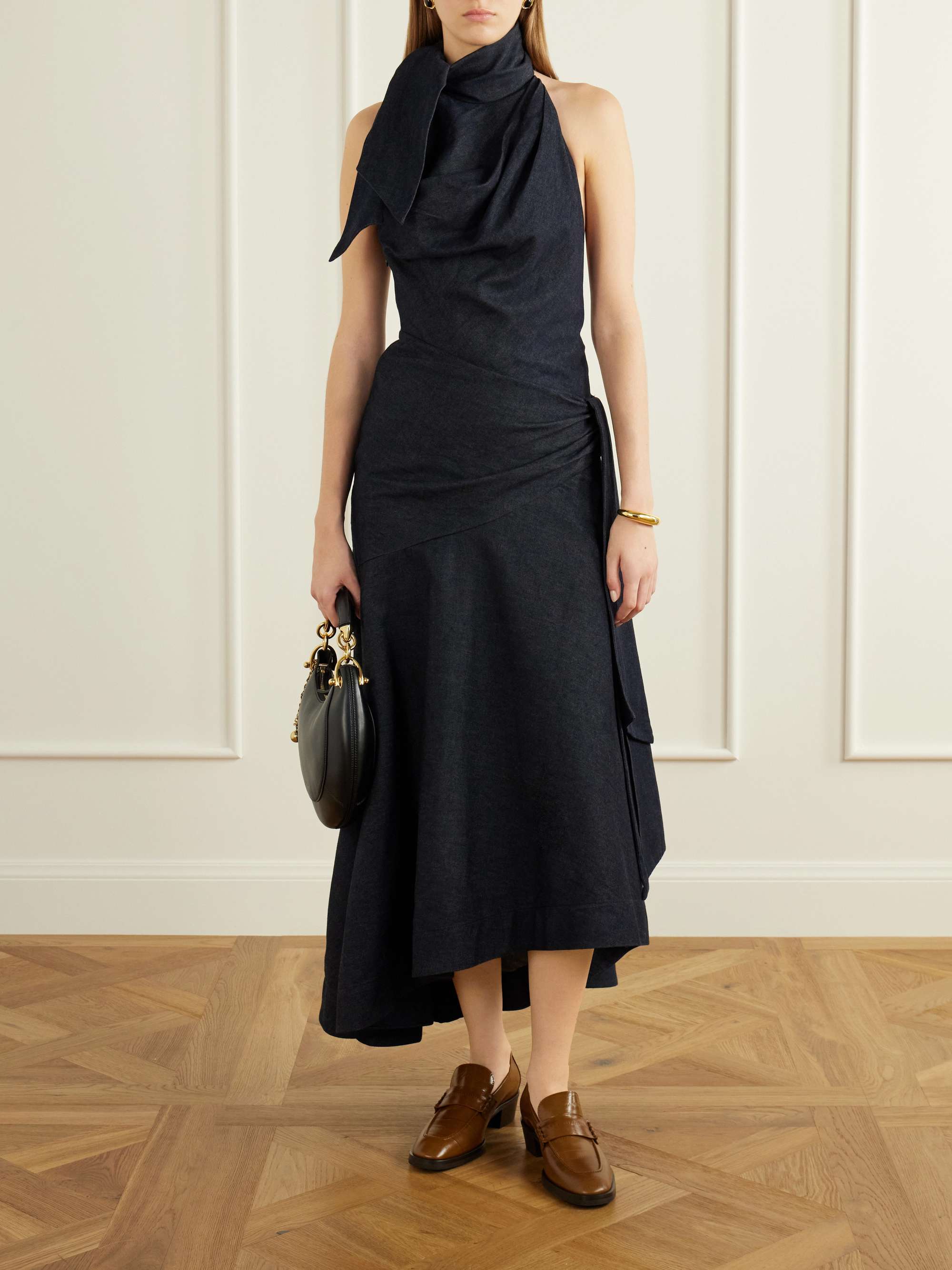 Valiant Draped Denim Maxi Dress