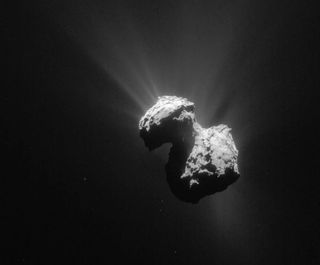 A single frame Rosetta navigation camera image of Comet 67P/Churyumov-Gerasimenko.
