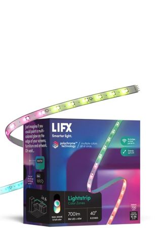 LIFX Color Zones Lightstrip and packaging on a white background.
