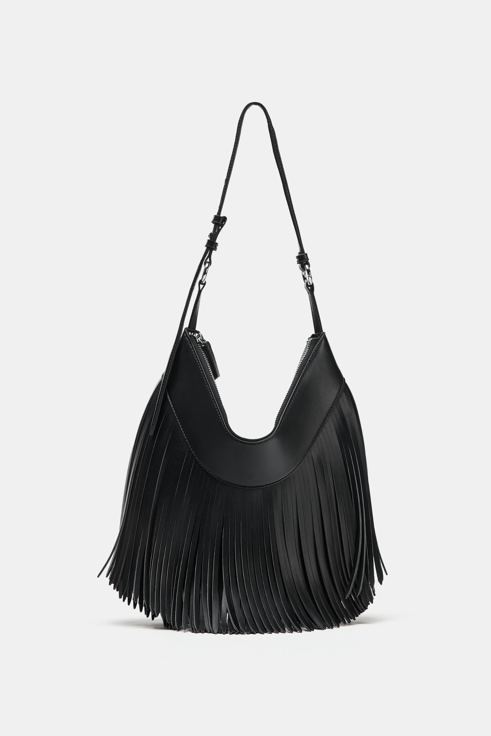 ZARA, Fringed Shoulder Bag - Black - One Size Only