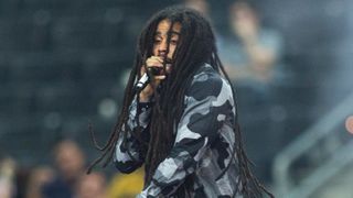 Skip Marley performing before the 2022 Concacaf women's championship final.