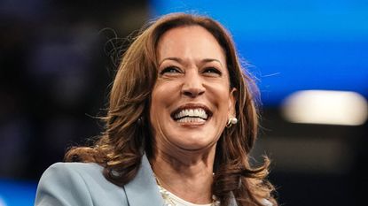 kamala harris on a blue background