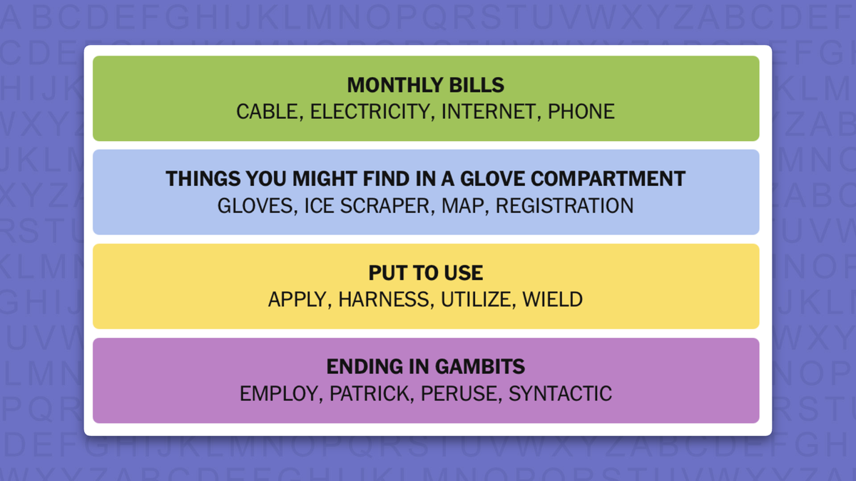 NYT Connections answers for game 1218 on a purple background