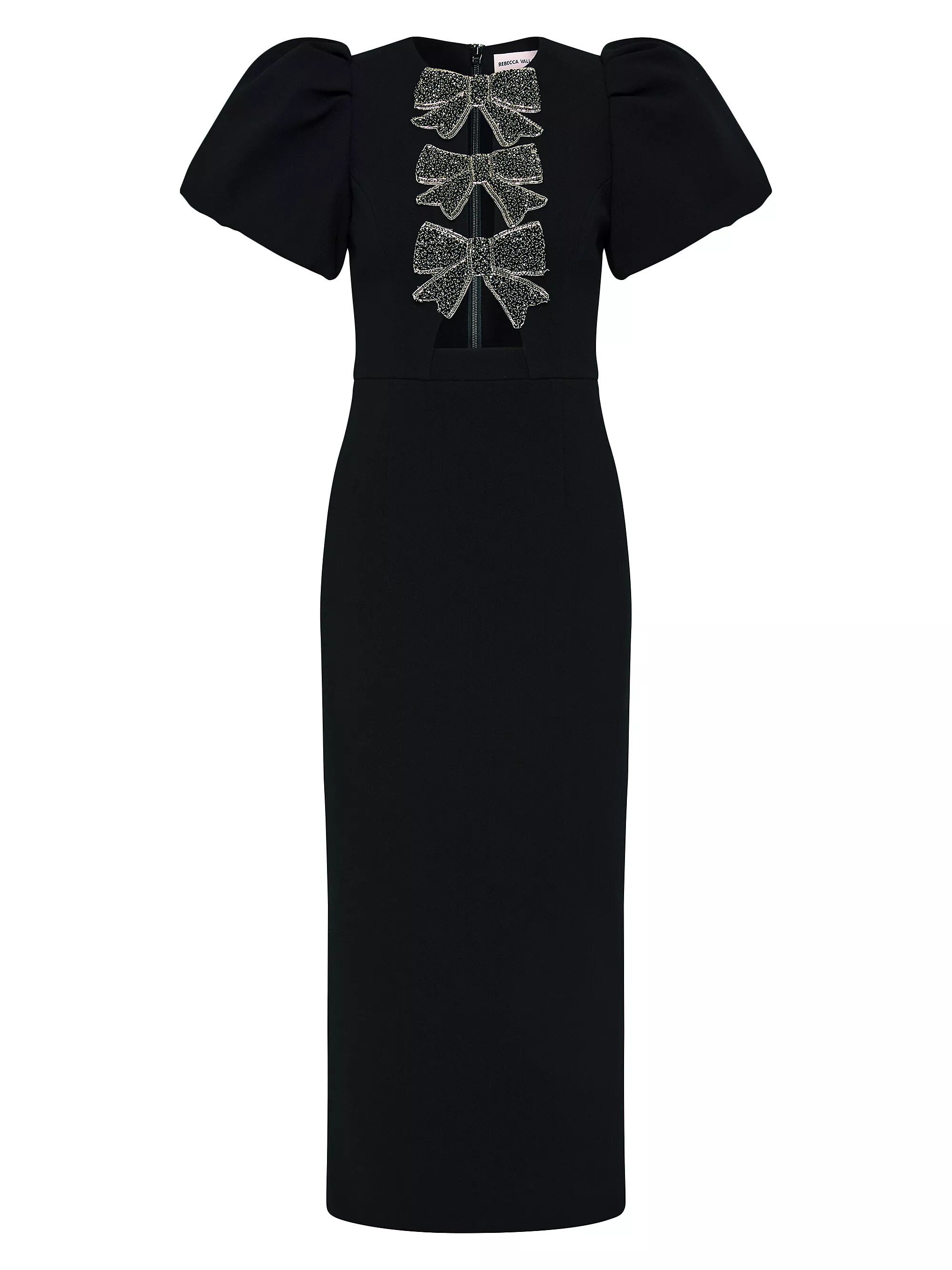 Eliana Crystal-Embellished Velvet Puff-Sleeve Midi-Dress