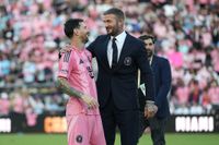 Lionel Messi #10 of Inter Miami CF greets David Beckham, co-owner of Inter Miami CF, after winning the Championship following the Audi 2025 MLS Cup Final match between Inter Miami CF and Vancouver Whitecaps FC at Chase Stadium on December 06, 2025 in Fort Lauderdale, Florida