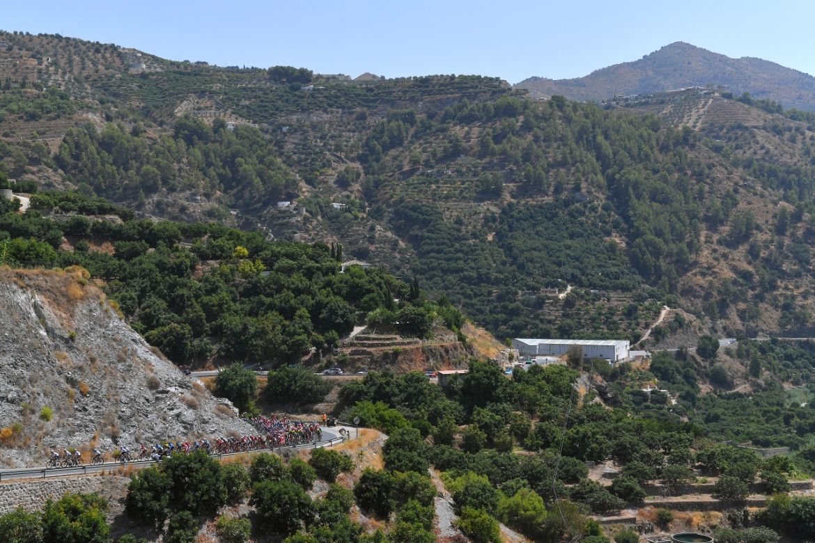 The peloton winds through the Andalucian countryside