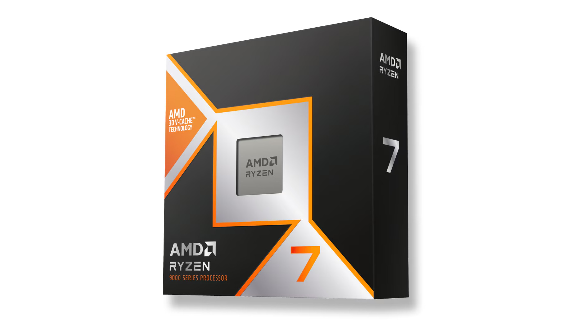 An AMD Ryzen 7 9800X3D CPU in retail packaging