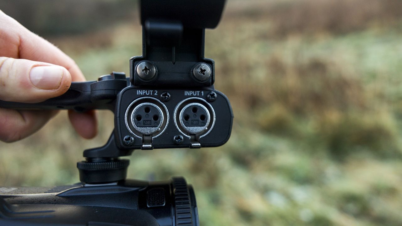The Canon XA65 camcorder handle with XLR ports