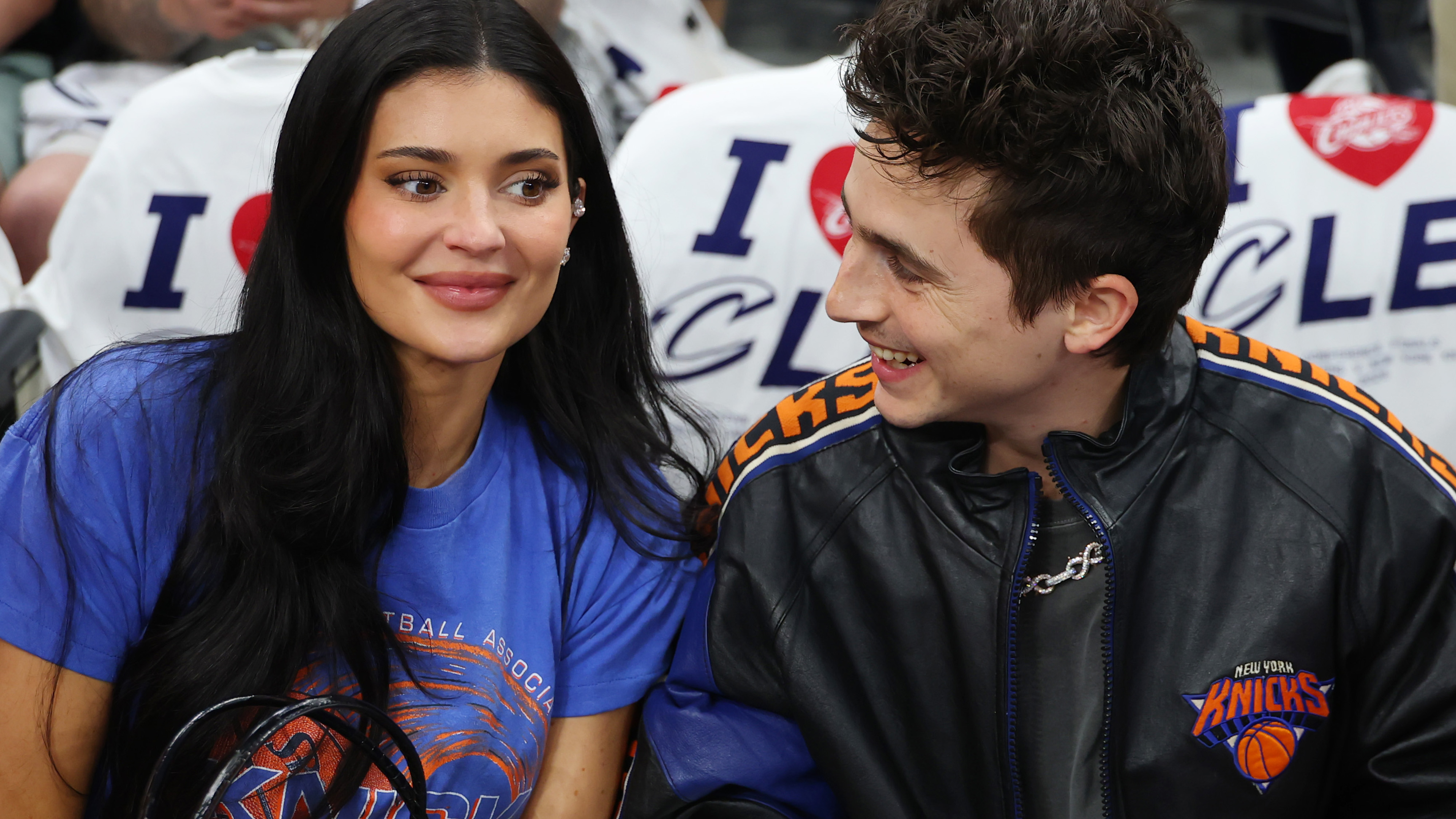 Kylie Jenner and actor Timoth&eacute;e Chalamet attend Game Four of the NBA Eastern Conference Finals between the Cleveland Cavaliers and the New York Knicks at Rocket Arena in Cleveland, Ohio. 