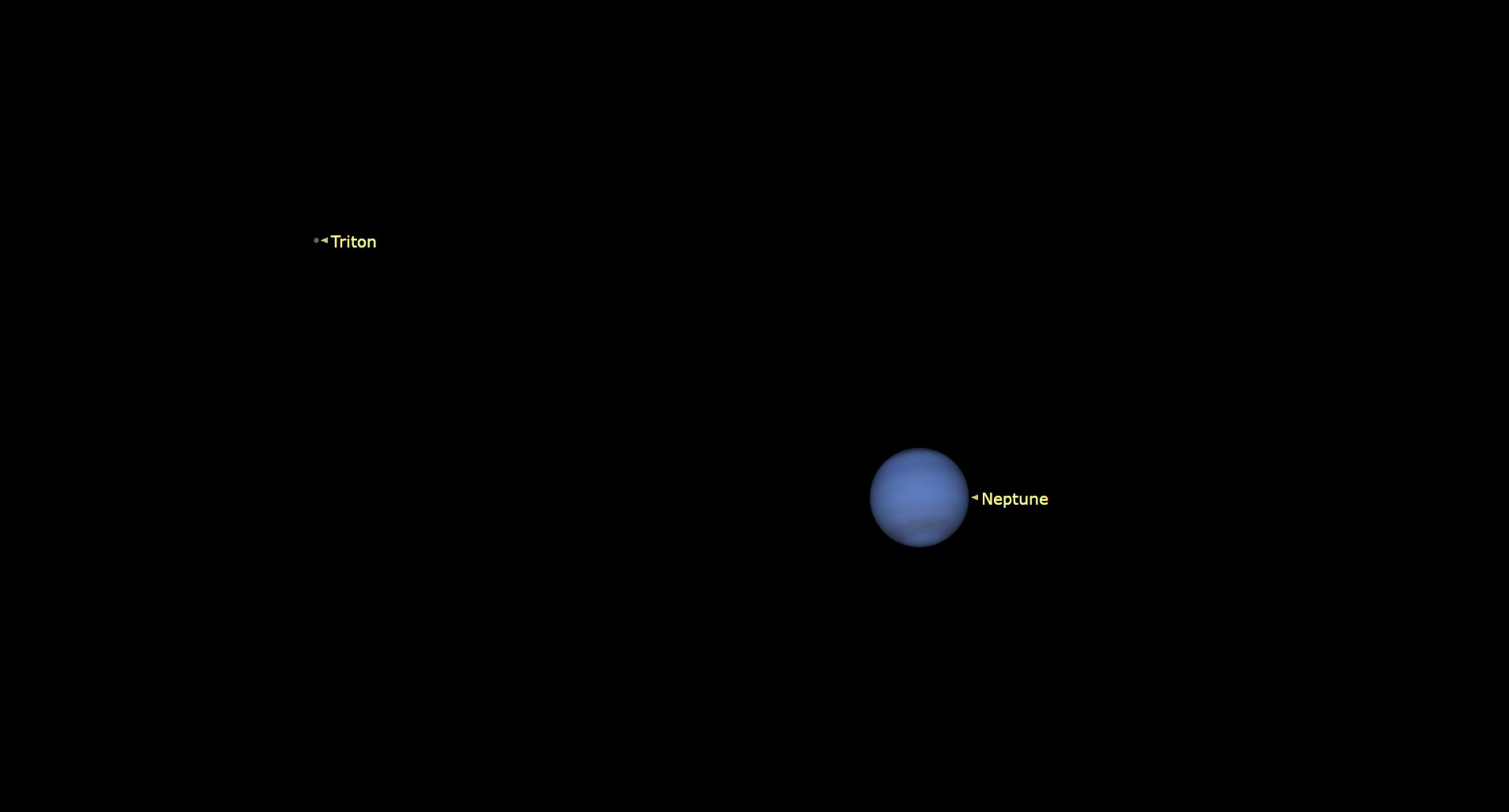 night sky map graphic showing Neptune and moon triton on the upper left.