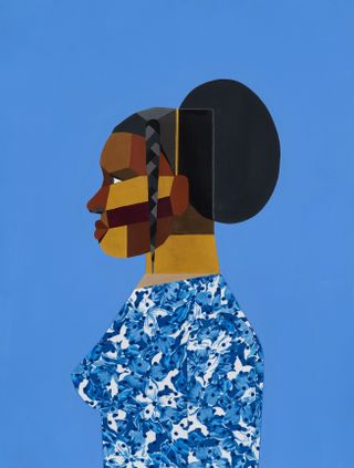 Interior Life (Figure 3), by Derrick Adams, acrylic paint, pencil, fabric, on paper. © Derrick Adams. Courtesy of Luxembourg & Dayan, New York and London