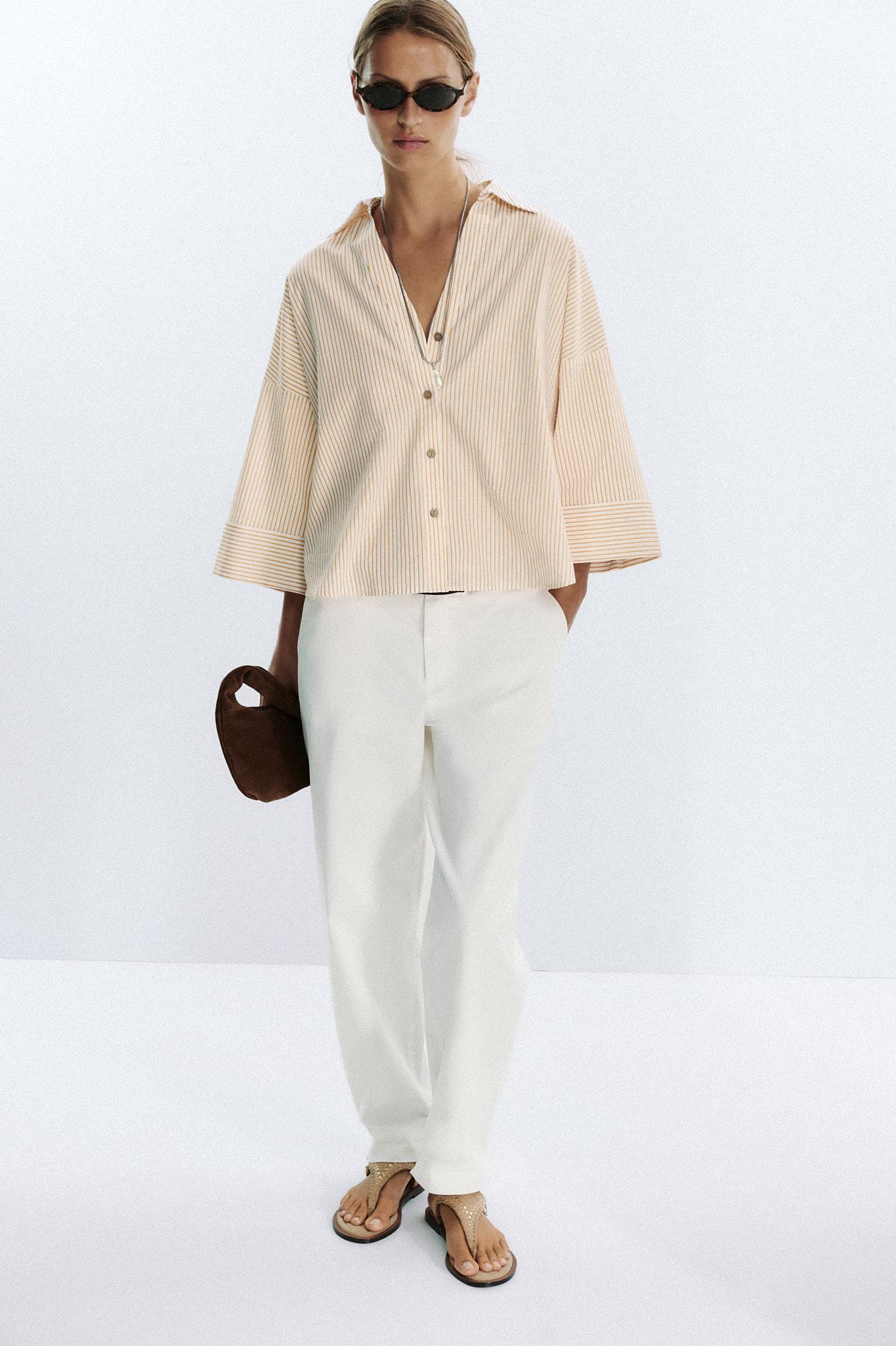 Striped Poplin Shirt With Wide Sleeves