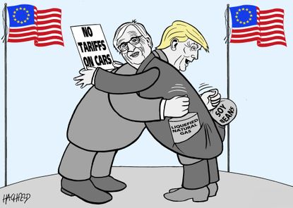 Political cartoon U.S. Trump Juncker meeting trade deal