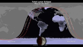 A map showing where in the world the lunar eclipse will be visible.