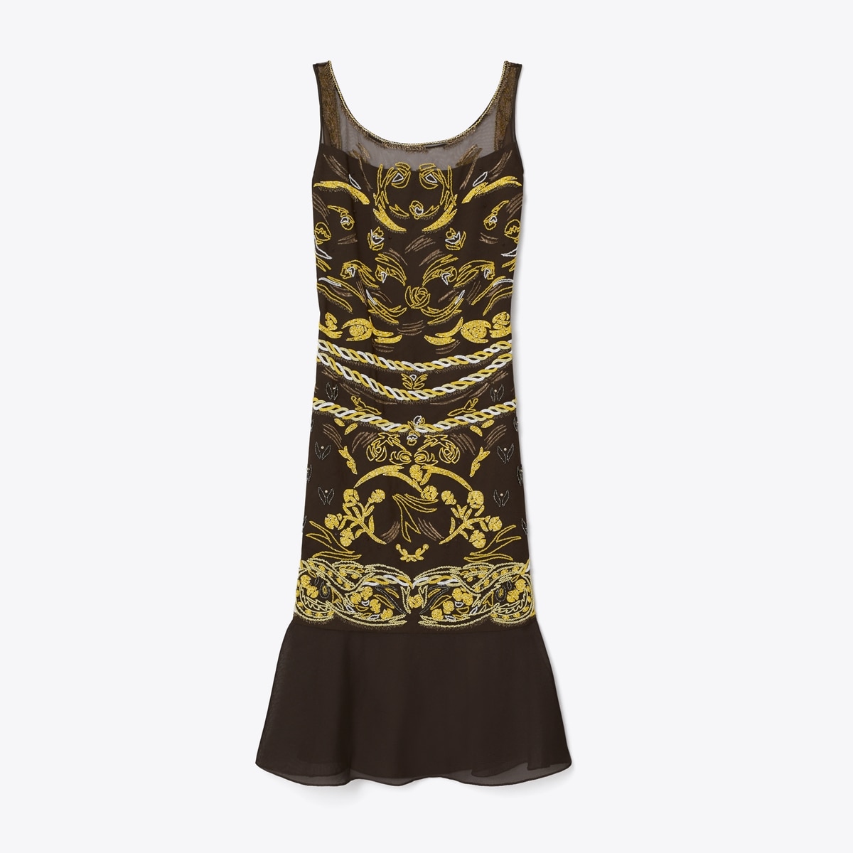 Embellished Mesh Dress in Brown, Size 00