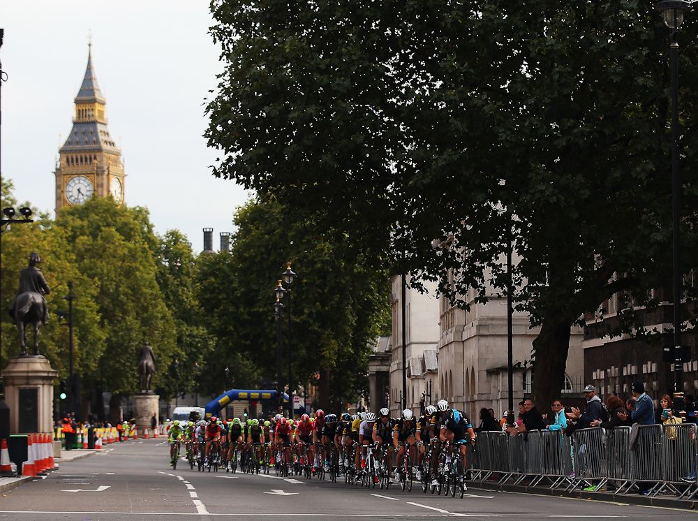 The peloton in action during the final stage of the 2015 Tour of Britain in London.