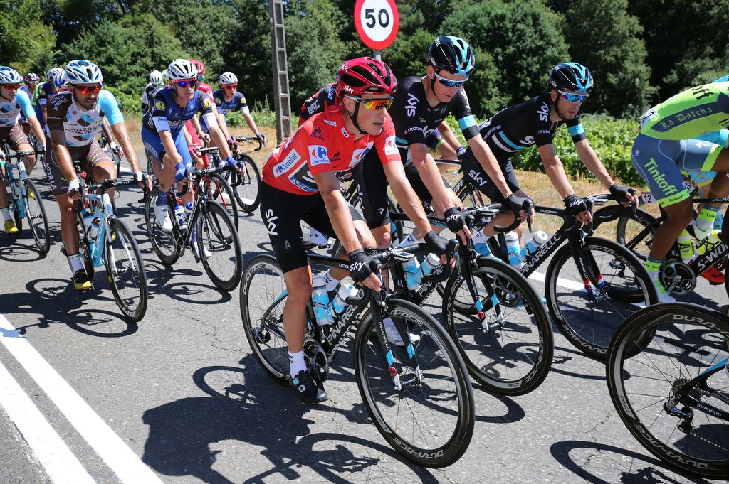 Peter Kennaugh with teammate Chris Froome during the stage