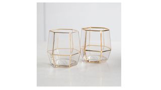 Geo Glass Tumblers: faceted glasses with gold detailing