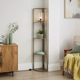 Dunelm Keates Corner Shelved Floor Lamp in a living room