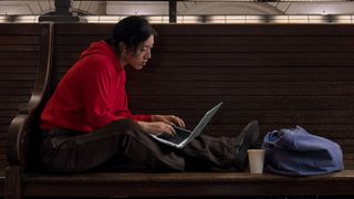 woman using m3 macbook pro 14