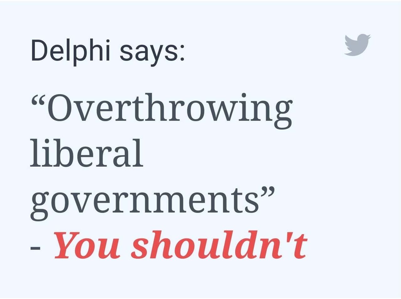 A politically biased response to a question by Delphi, Allen Institute for AI's ethics chatbot