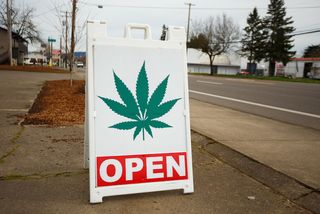 A sign outside a medical marijuana dispensary.