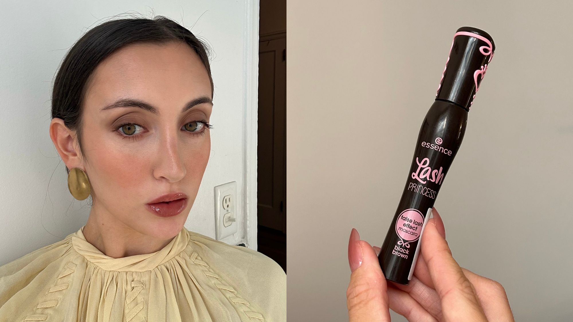 Photos of Alyssa Brascia wearing and holding brown mascara.
