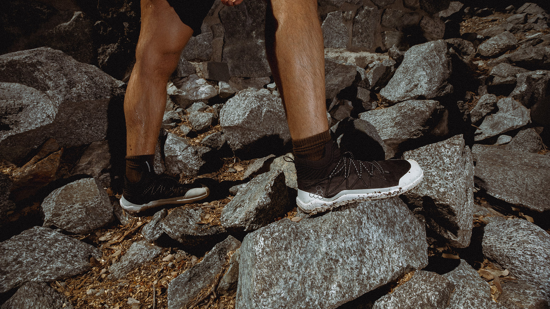 Vivobarefoot Primus Trail Flow trail running shoes in action