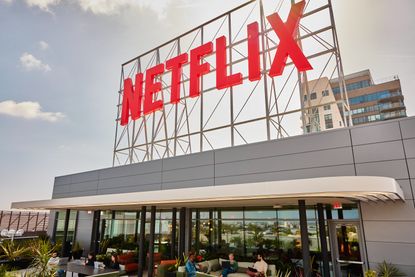 Netflix logo on building