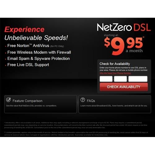 NetZero image: NetZero offers DSL in certain areas.