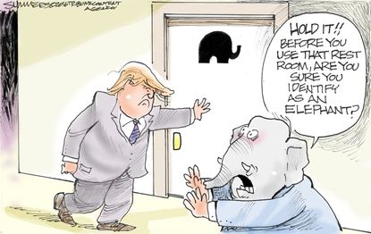 Political Cartoon U.S. Trump Bathroom GOP