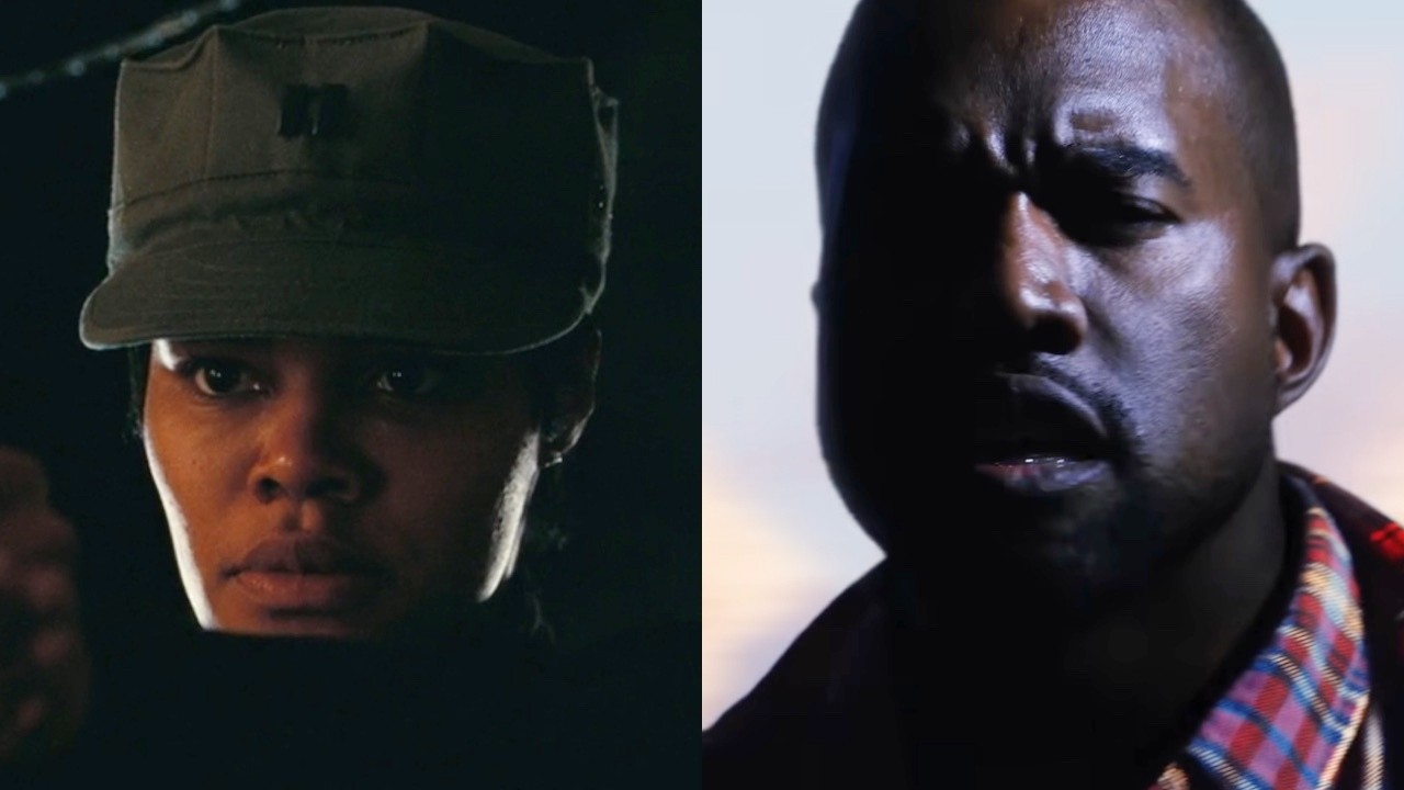 Teyana Taylor in One Battle After Another and Kanye West in "bound 2" music video. 