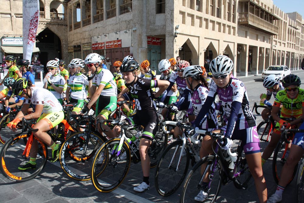 On the startline of stage 3 of the Ladies Tour of Qatar