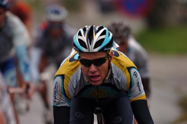 An Astana rider pushes ontowards the finish of stage four, the longest of this year's Vuelta.