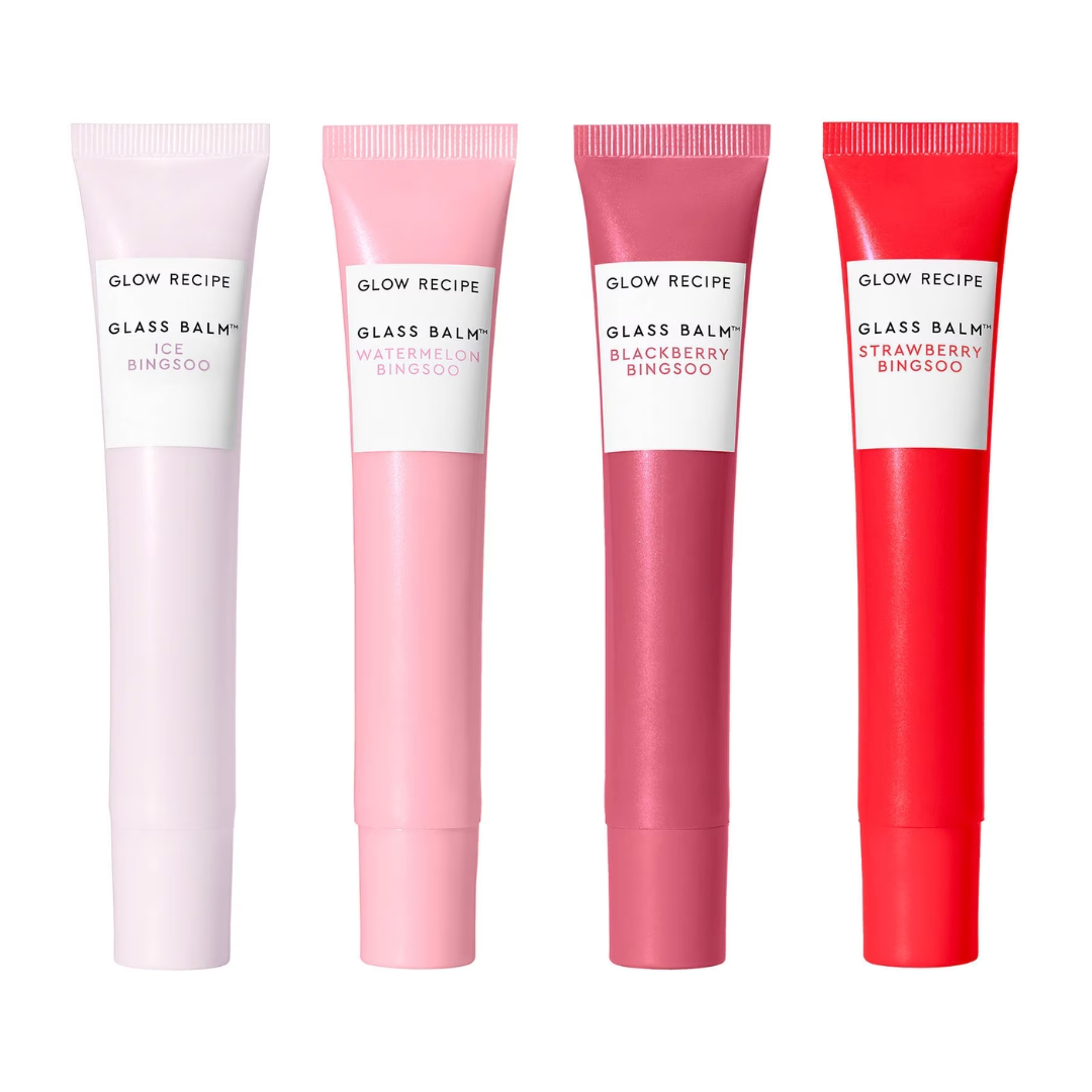 GLOW RECIPE Glass Balm Lip Treatments in Ice Bingsoo, Watermelon Bingsoo, Blackberry Bingsoo and Strawberry Bingsoo