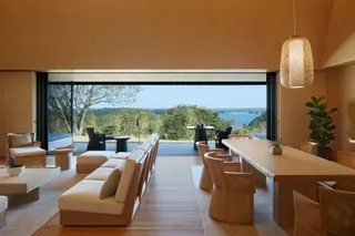 A Japanese wellness retreat features cream furnishings and clean lines.