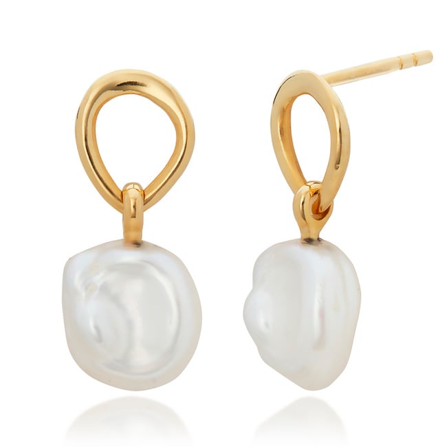 Gold Vermeil Nura Keshi Pearl Drop Earrings - Pearl