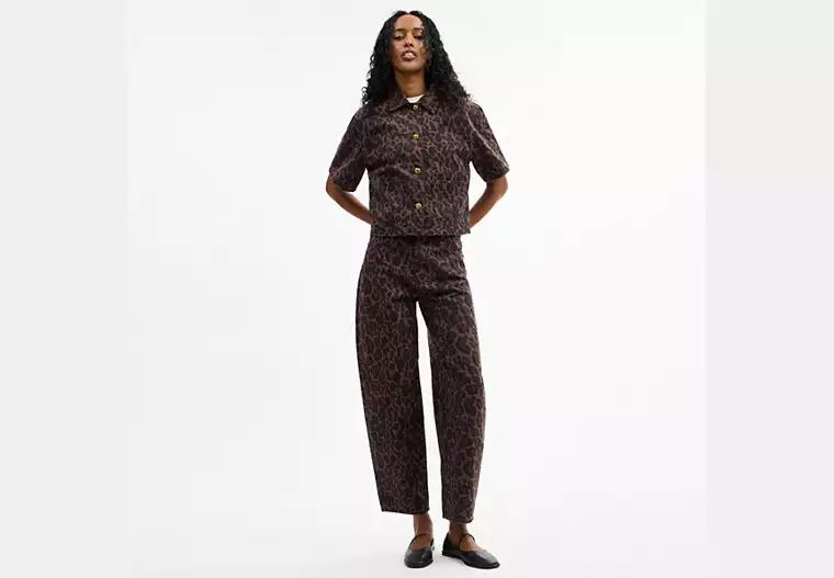 COACH, Leopard Print Barrel Jeans in Organic Cotton