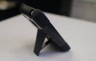The kickstand works both vertically and horizontally