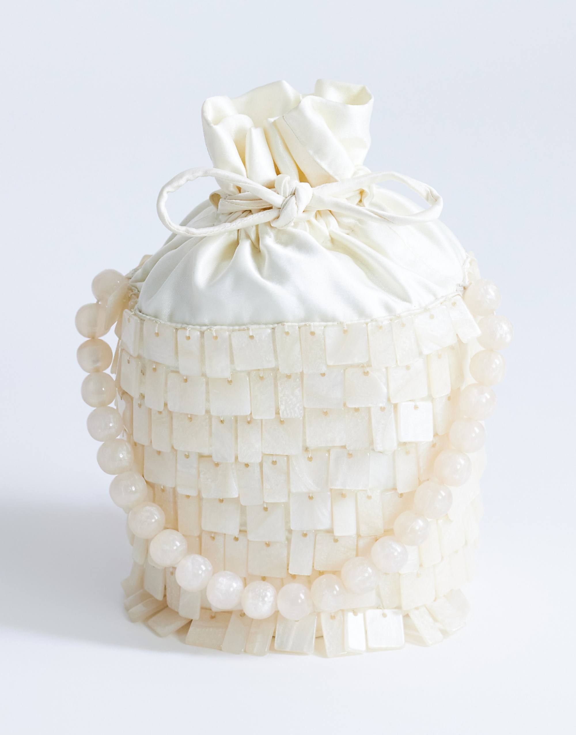 Topshop Georgie Small Embellished Grab Bucket Bag in Ivory