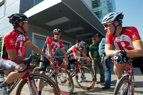 The Radioshack team before they set off on their ride