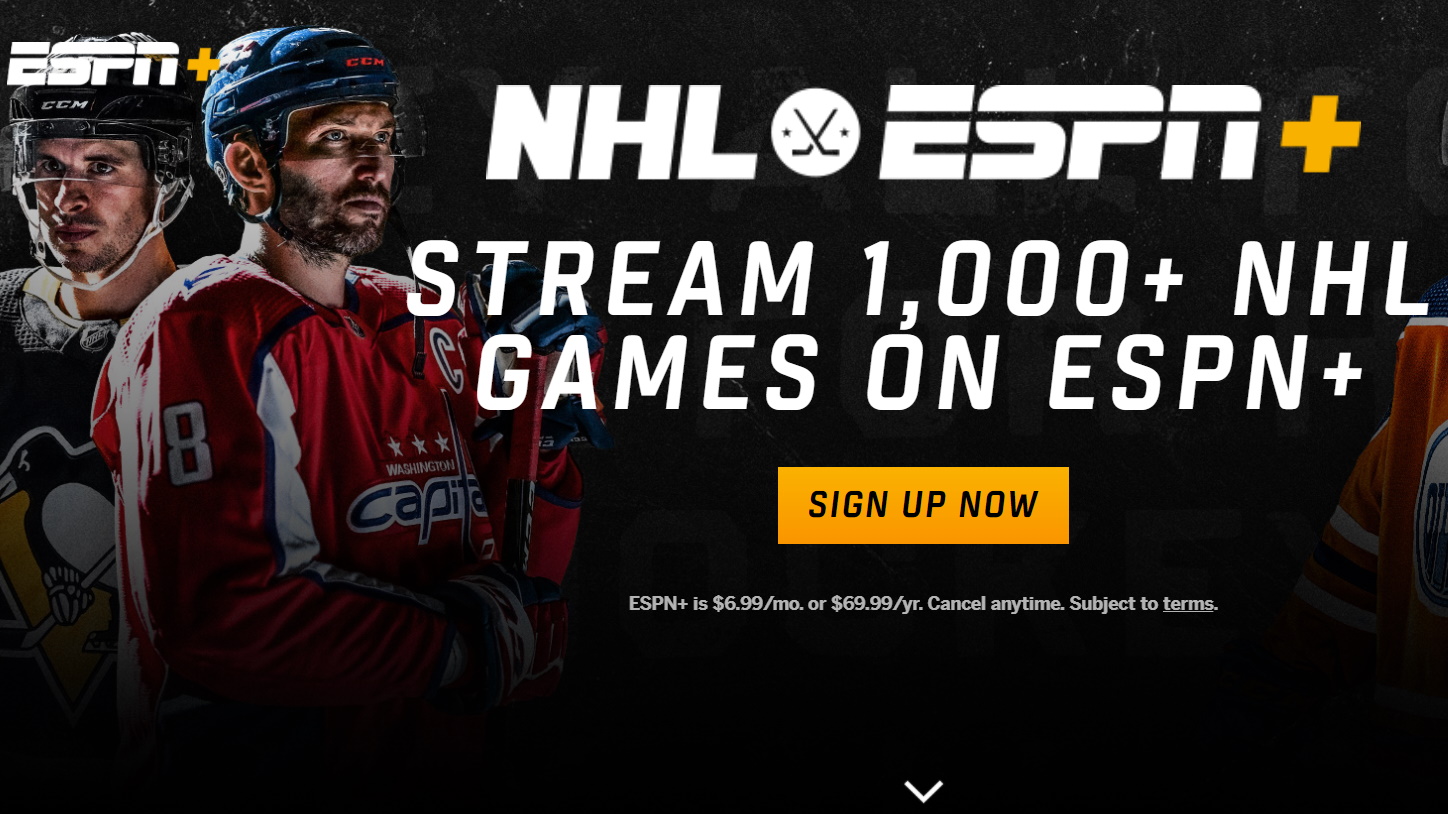Home page of NHL on ESPN Plus