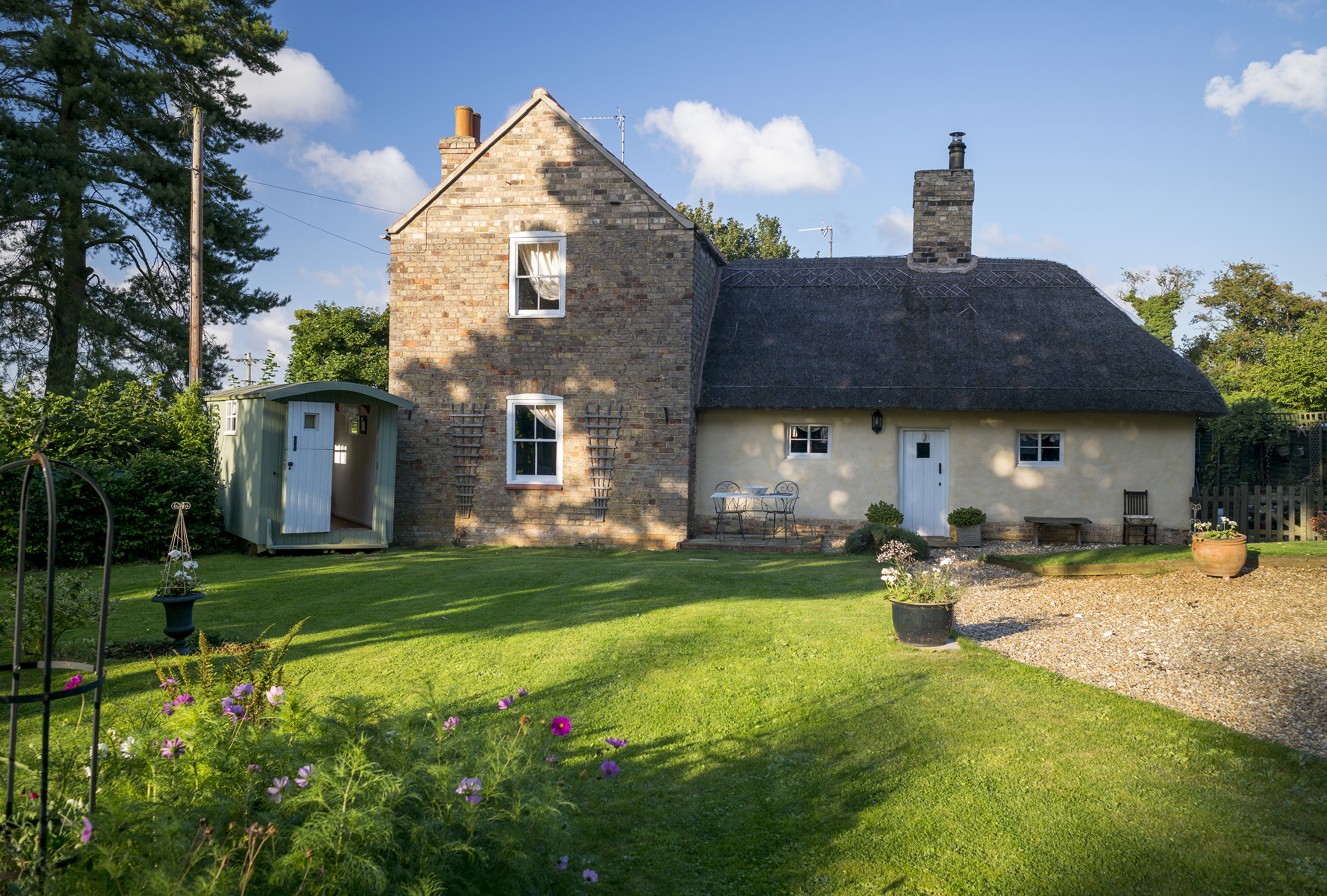 exterior of a thatched cottage